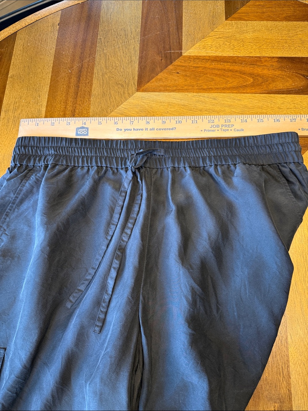 Eileen Fisher Black Wide-Leg Cargo Drawstring Pants Petite Large 100% Silk - Picture 8 of 11